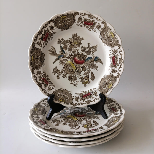 5 צלחות מנה עיקרית, Transferware, וינטג' אנגלי, Ridgway