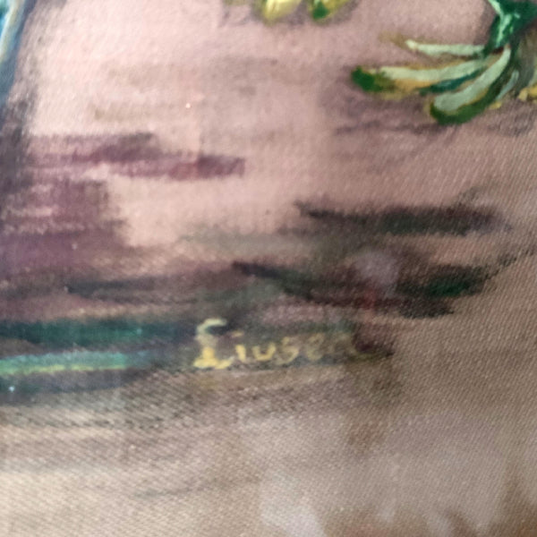 ציור מקורי מרגניות ופטל, שמן על בד, ממוסגר, וינטג'