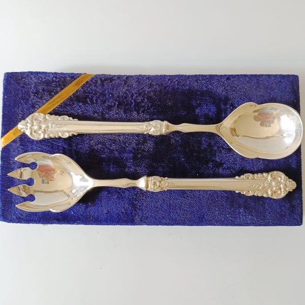 כף ומזלג לסלט, Silver Plated, בקופסת קטיפה מהדורת, וינטג'