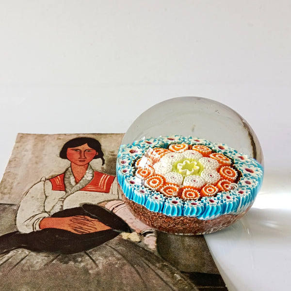 משקולת נייר - paperweight, זכוכית בטכניקת מילפיורי, וינטג' איטלקי, מורנו