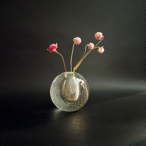 Controlled bubble vase - אגרטל זכוכית עגול, וינטג' הולנדי, Leerdam Glassworks, MCM