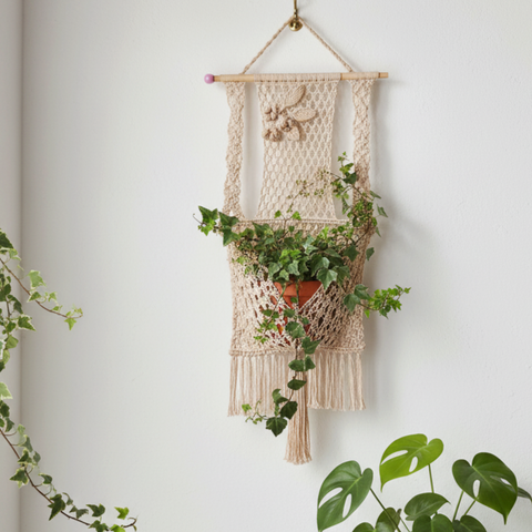 מתלה מקרמה בחוט דק עם כיס, וינטג'