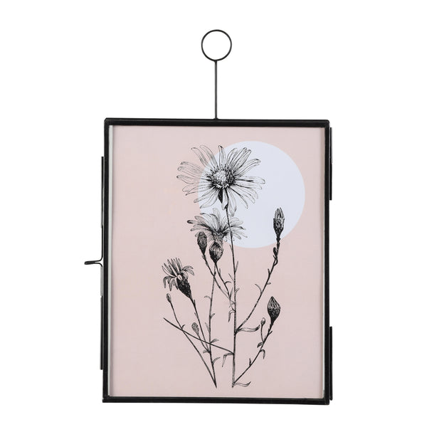 מסגרת זכוכית שחורה אורכית, עם הדפס, גודל 20X25, מסגרת לפרחים מיובשים