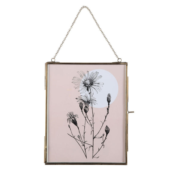 מסגרת זכוכית בראס אורכית, עם הדפס, גודל 20X25, מסגרת לפרחים מיובשים