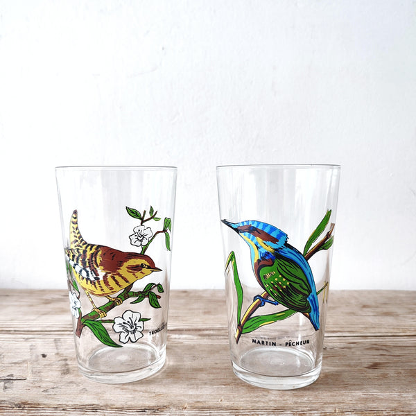 4 כוסות זכוכית עיטור ציפורים