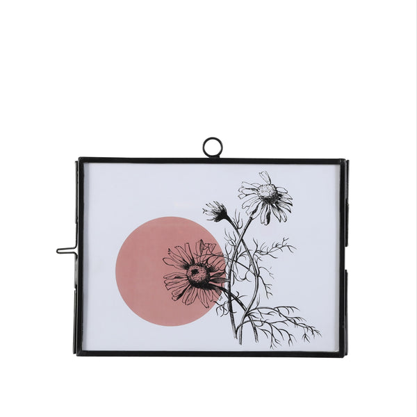 מסגרת זכוכית שחורה רוחבית, עם הדפס, גודל 15X20 מסגרת לפרחים מיובשים
